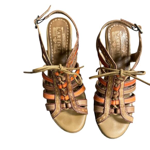 L'ARTISTE Quinne Strappy Slingback  Wedge Sandals Tan Size 39 /US 8 - Picture 6 of 12